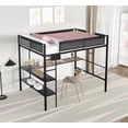 thumbnail image 2 of Full Size Metal Loft Bed with Desk & Shelves/No Box Spring Required/Black for Bedroom, 2 of 15
