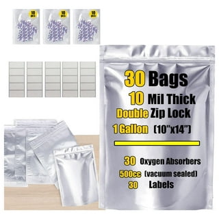 30pcs Mylar Bags for Food Storage with Oxygen Absorbers - Extra Thick 14.8  Mil - 1 Gallon Ziplock Resealable Mylar Bags with Oxygen Absorbers 500cc