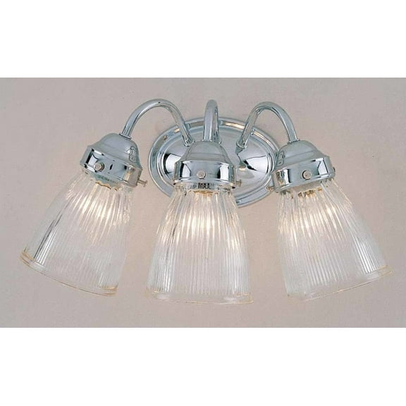 Volume Lighting Chrome Vanity Light with Clear Ribbed Glass Bell Shades