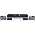 thumbnail image 4 of Modern Contemporary Urban Design Outdoor Patio Balcony Ten PCS Sectional Sofa Set, Navy Blue White, Rattan, 4 of 9