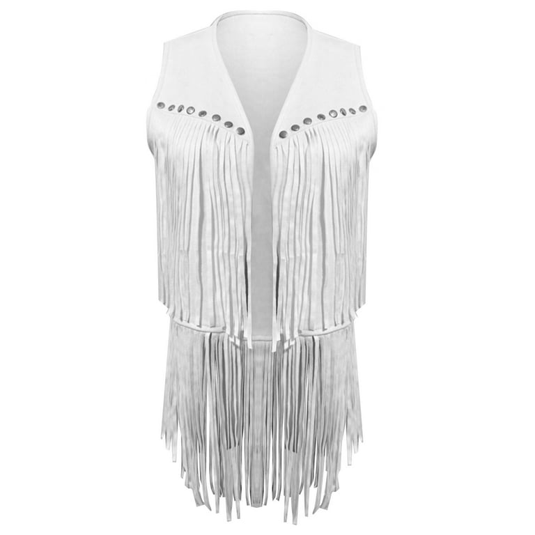 Lovskoo 2024 Womens Vintage Western Fringe Vest Tops Classic