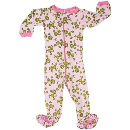 - Elowel Baby Girls Pink Green Frog Print Zipper Footed Pajama Sleeper