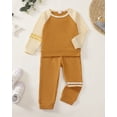 thumbnail image 2 of 3T Baby Boys Outfits 4T Boys Fall Winter Clothes Toddler Boys Long Sleeve Color-blocked Top Pants 2PCS Set Khaki, 2 of 8