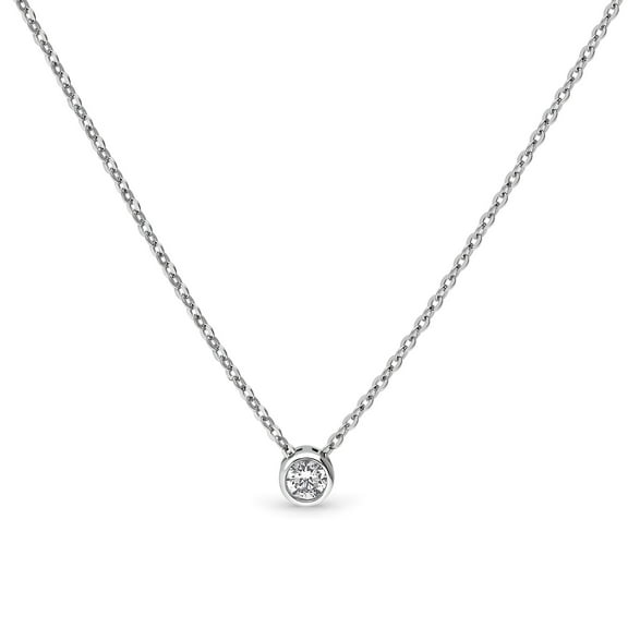 BERRICLE Sterling Silver Solitaire Pendant Necklace for Women, Bezel Set Round Cut Cubic Zirconia CZ 16 inch