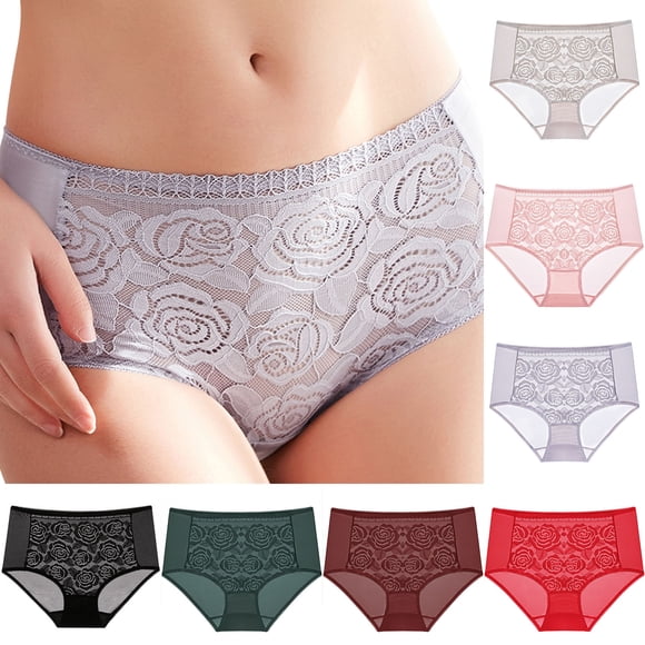 Axiiglly Plus Size Underwear for Women Solid Color Lace Underwear See Through Mesh Full Coverage Panties Stretchy Soft Breathable Briefs on Clearance