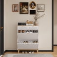 thumbnail image 4 of Space-Saving Shoe Cabinet with Flip-Up Doors & Drawers, Narrow Entryway Organizer, Freestanding Storage for Homeowners & Renters (Natural Wood Legs, White Finish), 4 of 12