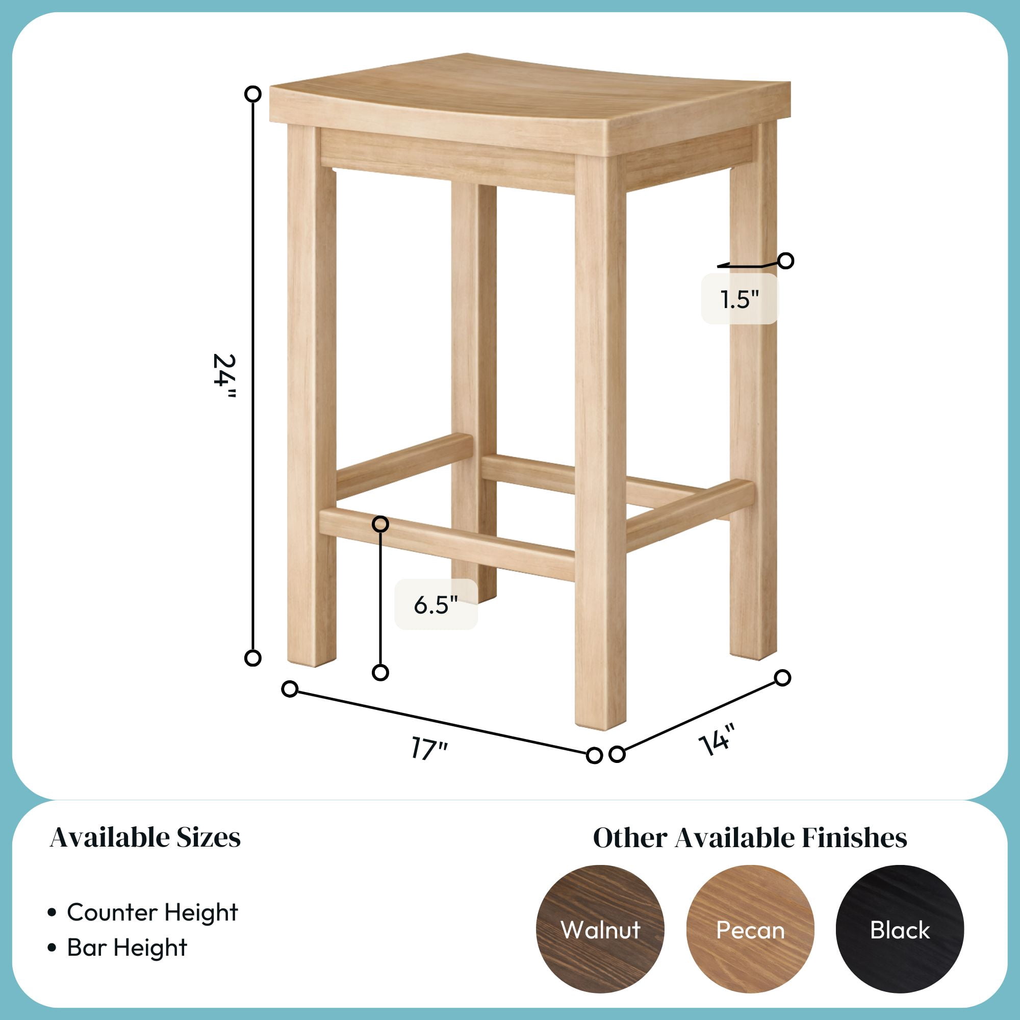 Now Furniture 24" Counter Stool, Wooden Backless Bar Height Kitchen Stool, Blonde