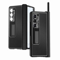 SaniMore Fit Samsung Galaxy Z Fold 5 Case Hinge Protection, Z Fold 5 Electroplate PC Hybrid Leather Case with S Pen Holder Magnetic Kickstand & Screen Protector All-Inclusive Case, Black