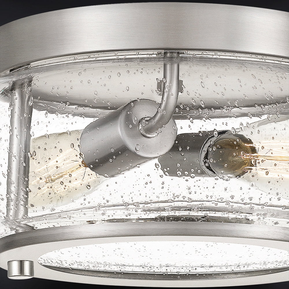 Luxury Utilitarian Indoor Ceiling Light, 5.75''H x 12.00''W, with Coastal Style Elements, Nautical Design, Brushed Nickel Finish and Clear Seeded Glass, UQL3290
