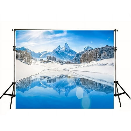 Image of HelloDecor Photography Backdrop Background 5x7ft Ice Mountain Blue Lake Nature Winter Backdrops for Wedding Outdoor Photo Backdrop for Photo Studio
