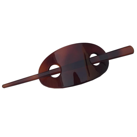 French Classic Oval Brown Tortoise Shell Bun Cover Holder Hair Slider Pin Thru Hair Barrette Clip with Stick Tortoise Shell,Brown