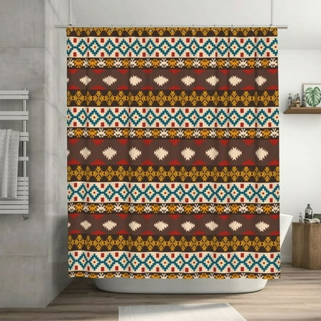 Retro Southwestern Tribal Style Brown Pattern Shower Curtain, Waterproof Bath Curtains for Bathroom Decorations, 72 x 72 inches