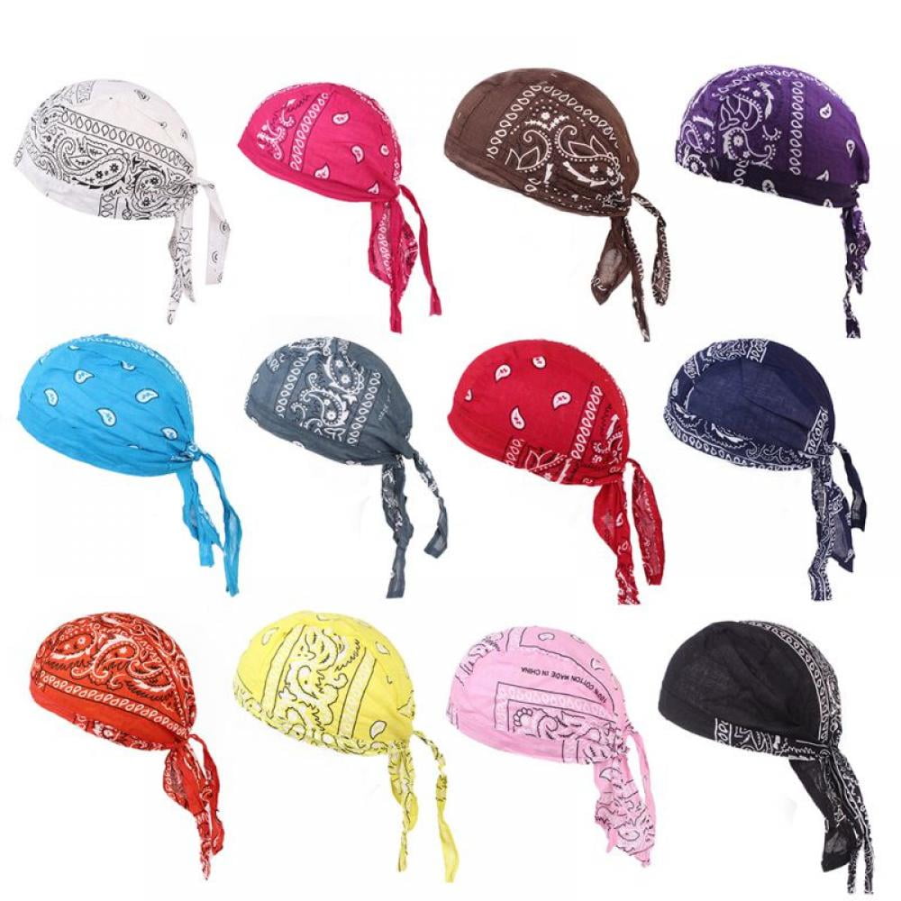 3PC Men Women Cotton Biker Skull Cap Motorcycle Bandana Head Wrap Du