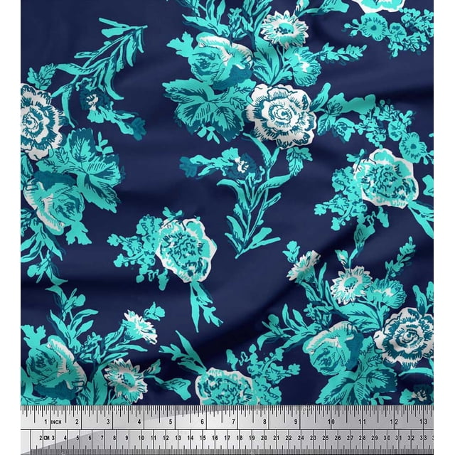 Soimoi Rayon Fabric Leaves & Floral Artistic Print Sewing Fabric Yard 56 Inch Wide