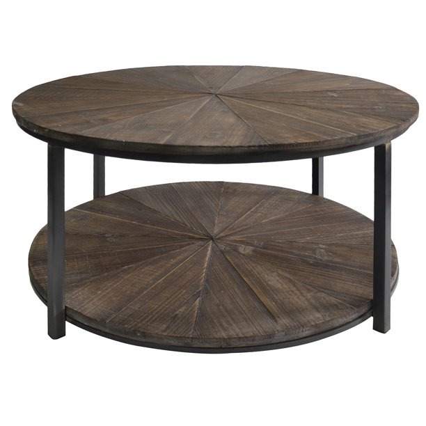 JACKSON ROUND METAL AND RUSTIC WOOD COCKTAIL TABLE