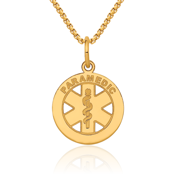 14K Solid Yellow Gold Nurse Caduceus Paramedic Emt Doctor Medical Student Nursing Symbol Alert Necklace Chain Pendant Charm with chain 18inch