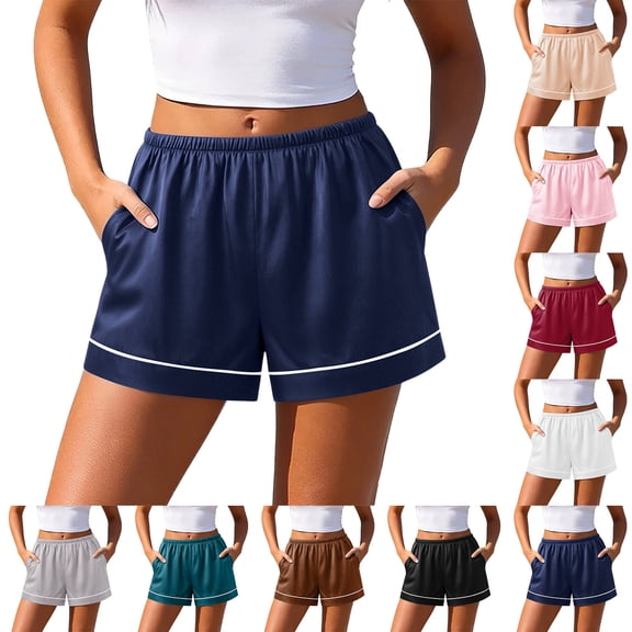 YTCAMLO Soft Cotton Womens Satin Pajama Shorts Summer Casual Pj Bottoms with Pockets Elastic Waist Baggy Lounge Shorts Sleepwear