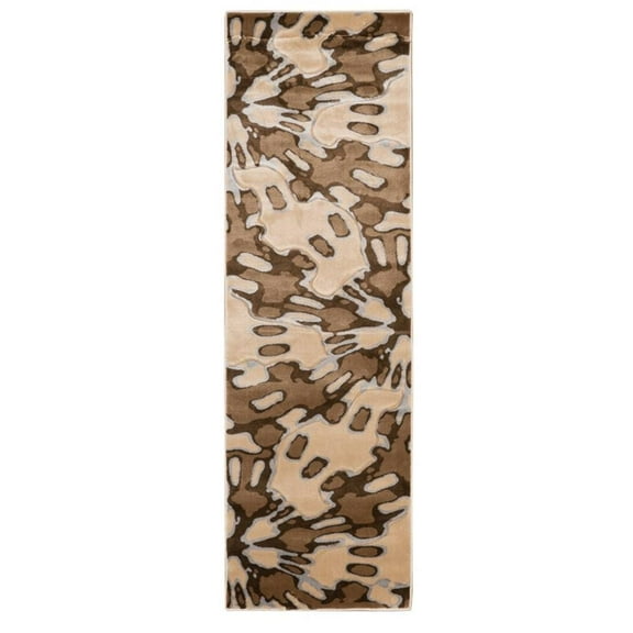 Linon Miso Tybee Polypropylene 2'6"x8' Rug in Ivory and Brown