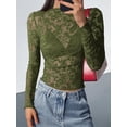 thumbnail image 3 of BTFBM Mesh Long Sleeve Tops for Women Lace Sheer Tight See Through Crew Neck Spring Fall Party Club Outfits, 3 of 7