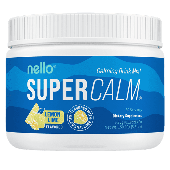 Nello Supercalm Drink Mix - Ashwagandha KSM 66, Magnesium Glycinate & L-Theanine Supplement - Ashwagandha Root Extract - Focus and Relaxation Support (30 Serving Tub) - Lemon Lime