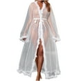 thumbnail image 2 of Qertyioot Wrap Robe for Womens,Mesh Long Nightgown With Perspective Nightwear Under $20, 2 of 5