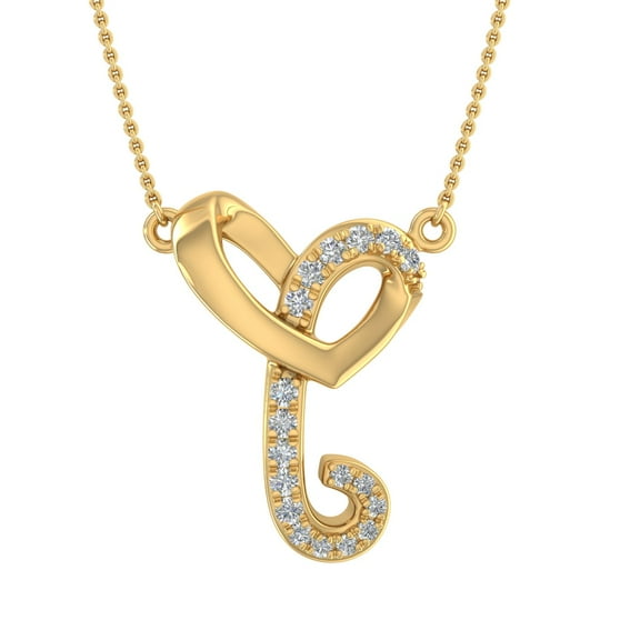 0.12 ctw Diamond Heart Initial C Letter Pendant Necklace in 14K Yellow Gold - IGI (with Silver Chain) (I1-I2 Clarity)