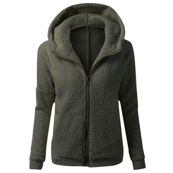 Dezsed Women's Zip Hoodie Clearance Women's Tops Fall And Winter Ladies Fashion Solid Color Casual Wool Zipper Cardigan Jacket Warm Long Sleeve Hoodie Green