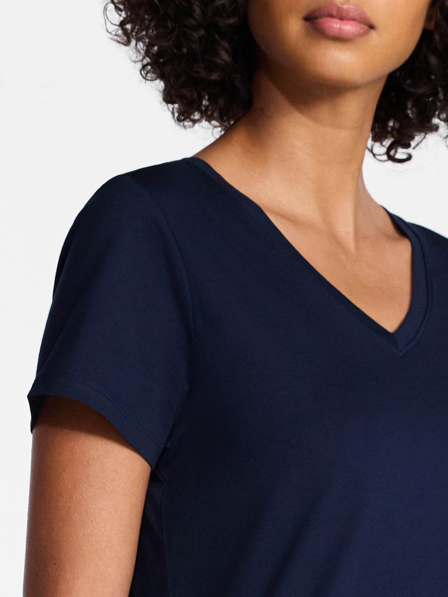 Time and Tru Women's Cotton V-Neck Tee with Short Sleeves, Sizes XS-4X
