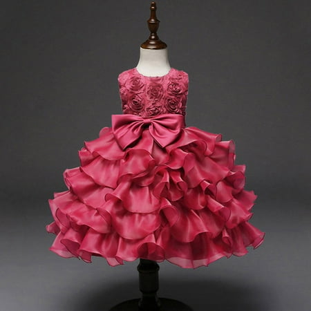 

Tking Fashion Toddler Kids Girls Wedding Flower Dress Lace Princess Party Formal Dress Clothes Hot Pink 120