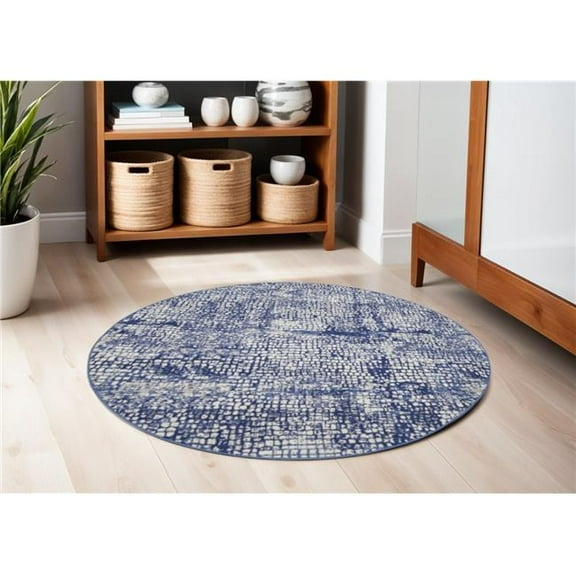 HomeRoots 552410 5 ft. Abstract Round Rug, Ivory & Navy Blue