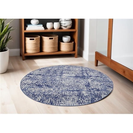 HomeRoots 552410 5 ft. Abstract Round Rug Ivory & Navy Blue
