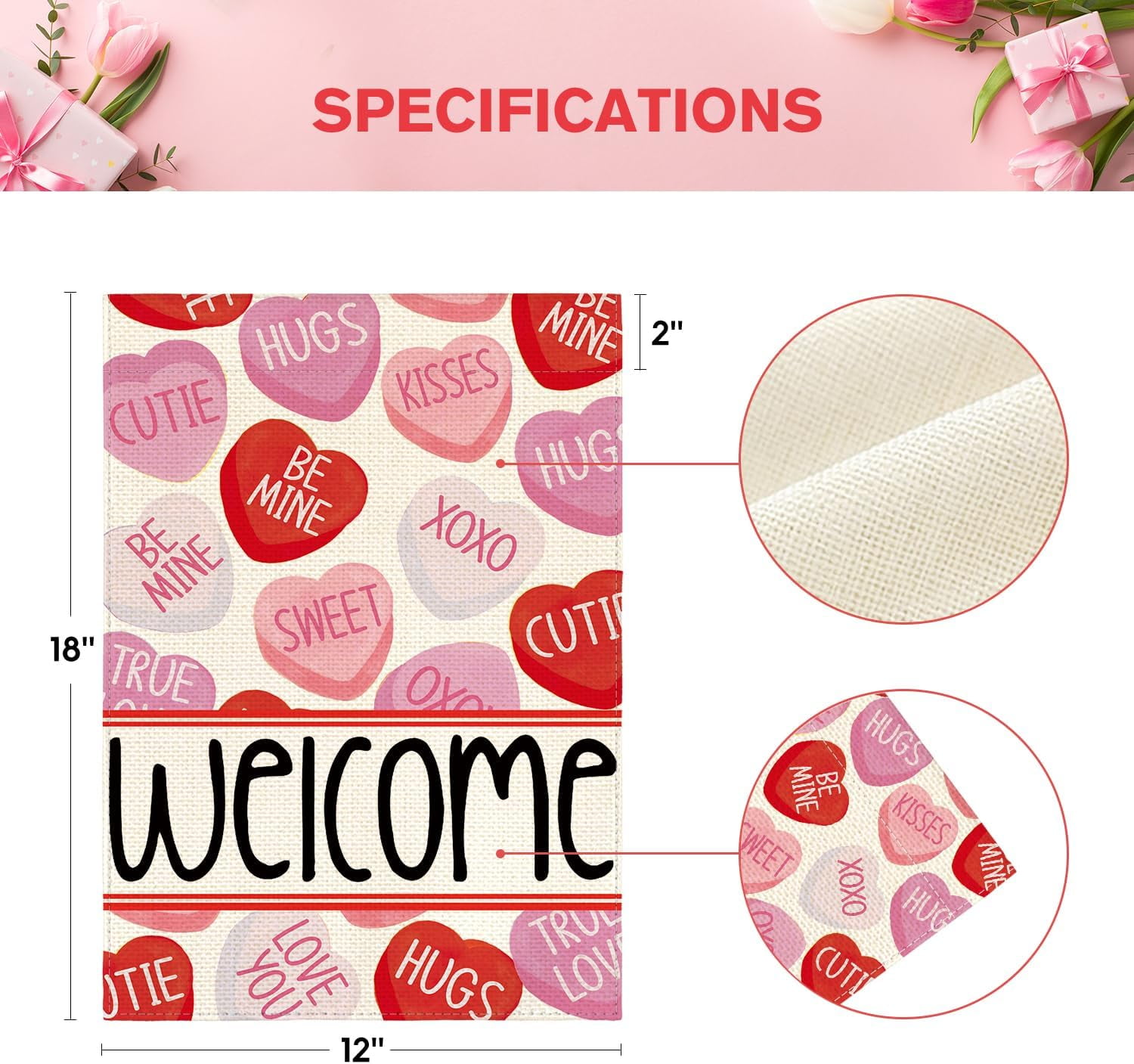 Lanola Valentines Day House Flag 28x40 Inch Double Sided Outside, Welcome Candy Love Hearts Anniversary Yard Outdoor Flag