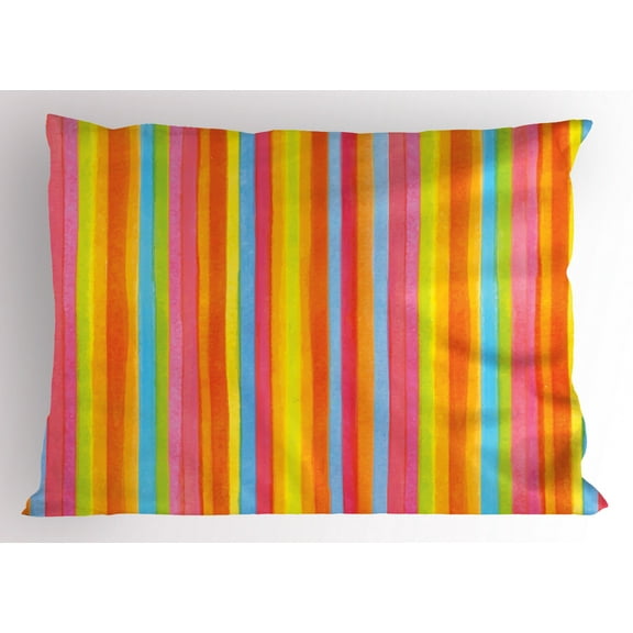Ambesonne Striped Pillow Sham, Vertical Colorful Lines, 26" X 20", Multicolor