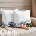thumbnail image 2 of Thanksgiving Fall Outdoor Waterproof Pillow Covers, Blue White Orange Pumpkin Leaves Decorative Square Throw Pillowcase Sofa Cushion Sham for Patio/Couch/Chair, 20"x20" 2 Pack, 2 of 8