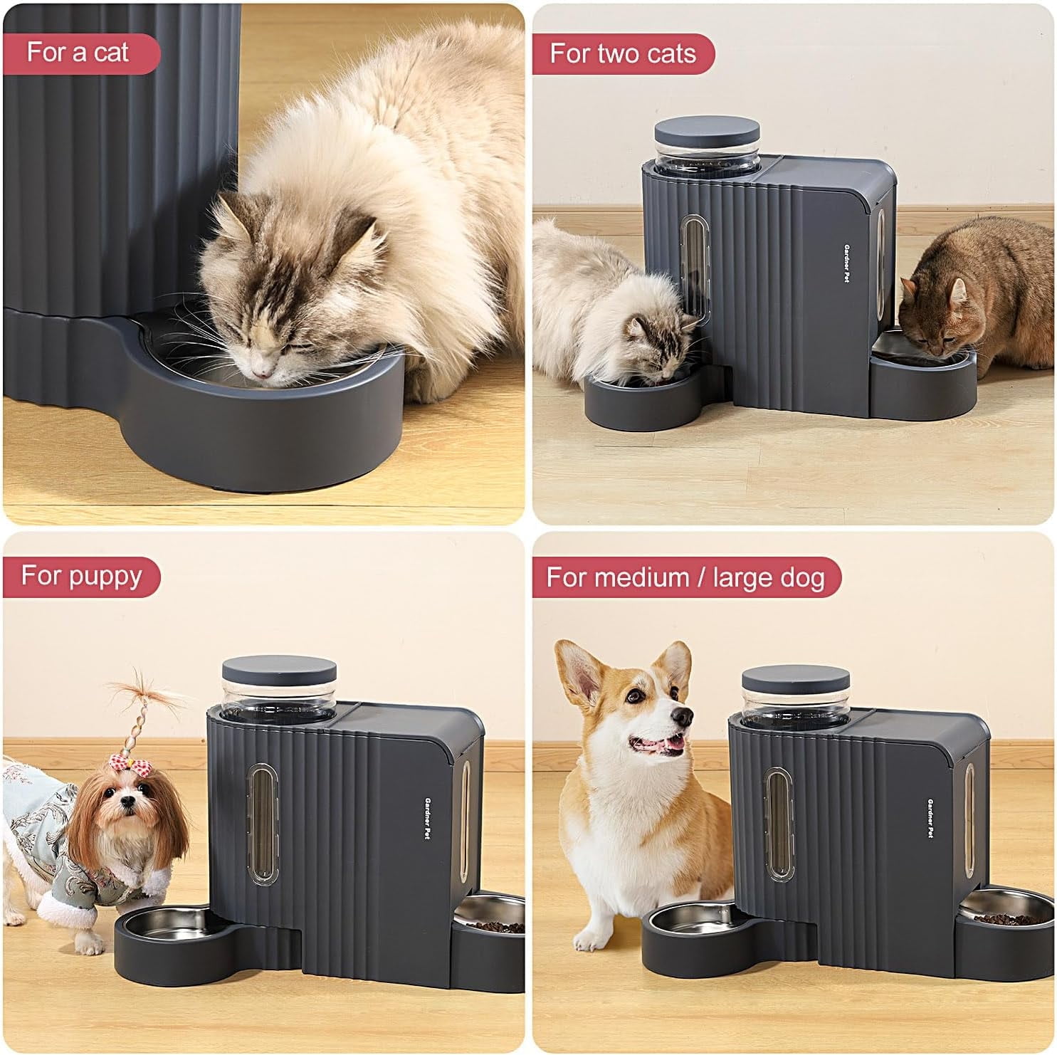 Nomipaw Cat Dog Feeder and Waterer - Automatic Gravity Feeding - Two-in-One - 1.6 Gallon Each Feeder - Dark Gray