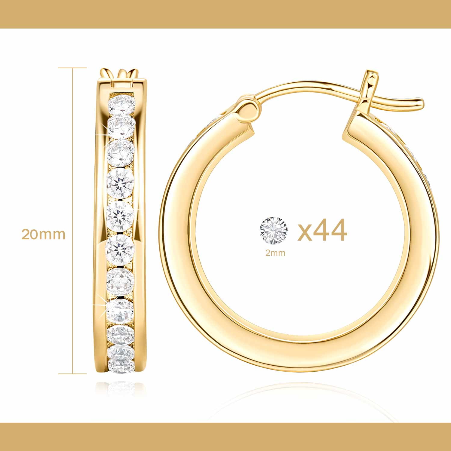 14K Gold Hoop Earrings for Women 20mm  14k CZ Gold Hoop Earrings Dainty Lightweight 14k Hoops Hypoallergenic Cubic Zirconia Gold Earrings for Women