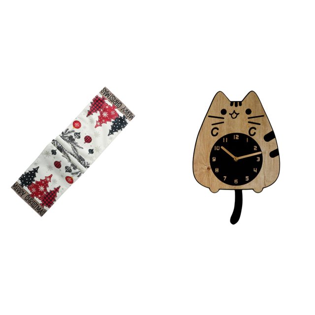 Camino De Mesa Navideño Con Diseño De Gato, Reloj De Pared, Bufanda, Para Tocador, De Temporada, Invierno, Reutilizable, Para árbol De Navidad, Mantel, Adorno Silencioso, Colgante Para
