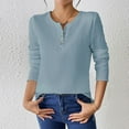 thumbnail image 2 of YUGYXL Women's Spring Fall Long Sleeve Henley T Shirts Button Textured Loose Fit Casual Basic Tops Dressy Blouse Blue XL, 2 of 9