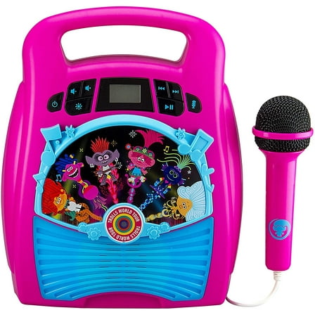 eKids New Trolls World Tour 2 Bluetooth MP3 Karaoke Machine Player Portable with Light Show Store Hours of Music with Built in Memory Sing Along Using The Real Working Microphone USB Port