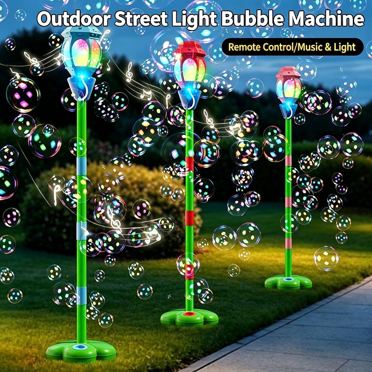 Guvpev Burst Bubble Fountain, Street Lamp Shape Bubble Machine, Rechargeable Music Light Bobble Maker Toys for Parents Party Gathering, Fun Rechargeable Maker with Sound Effects