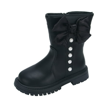 

Povozer Girls Boots Kids Ankle Boots Side Zipper School Shoes Elegant Casual Fashion Fall Winter Boots(Black 10.5-11 Years)