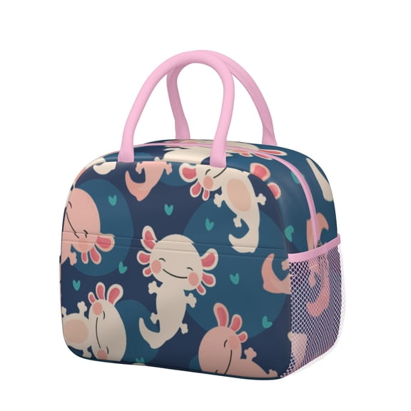 Lunch Bag Lunch Box for Women Reusable Insulated Lunch Bags,Water-Resistant Kawaii Axolotl Cooler Lunch Tote Bag, Large Capacity for Work Travel Picnic