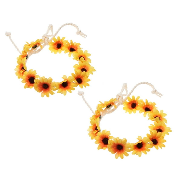 SOPOTUTU 2-Pack Yellow Daisy Headband Wreath Style Artificial Silk Flower Hair Accessory for Women Beachwear