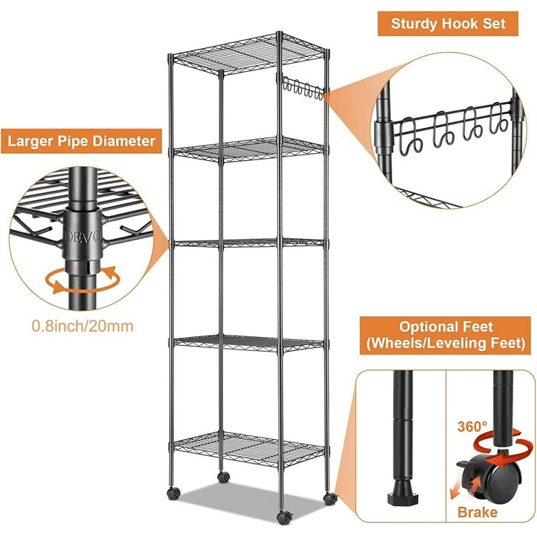 Devo Bookshelf, Industrial Book Shelf Large Storage Shelves, Display Shelf  Tall Bookcase Metal Bookshelves, 6 Tier Bookcases Wood Heavy Duty Shelving