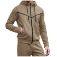 thumbnail image 2 of HOOMEUMY Mens Waffle Jacket Deals Fashion 2024 Trendy Classic Solid Coat Crew Neck Jacket Zipper Design Casual Workout Long Sleeve Clothes Khaki S, 2 of 6