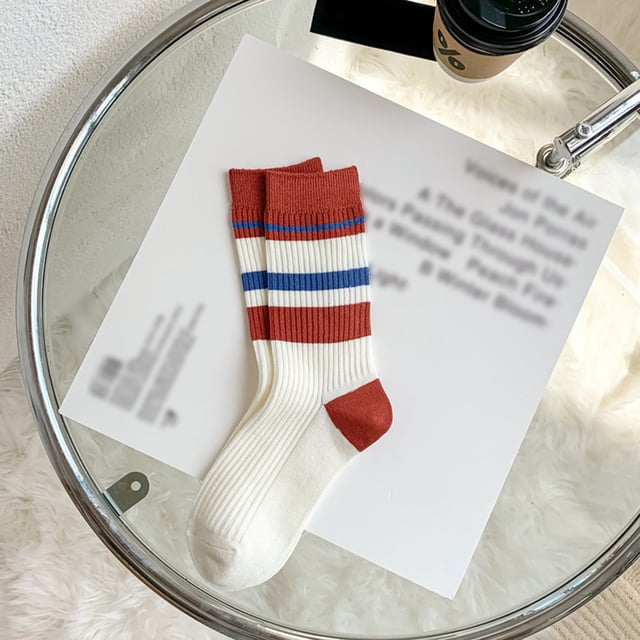 Chaussettes Blanches pour Femmes Automne et Hiver Vintage à Rayures Brodées avec Lettrage Bas Chaussettes