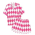 thumbnail image 4 of Aocisk Sleepwear Kids Childrens Fashionable Rhombus Print Button Down Lapel Short Sleeve Top Shorts Pajama Set for Kids 2 13 Years Girls Pajama Set Pink 10-11 Years, 4 of 4