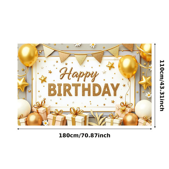 Glittering Design Happy Birthday Banner Golden Balloon Celebration Decoration for Party Event Festive Indoor
