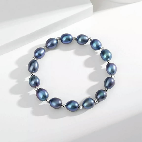 K-KED Natural 9-10mm Tahitian Cultured Freshwater Black Pearl Bracelet 7.5''