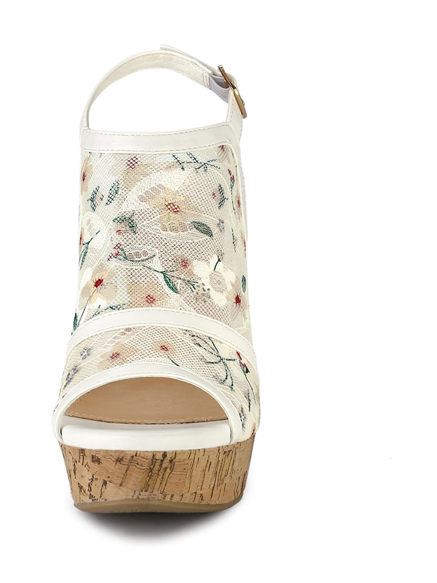 DARING DIVA Women's Open Toe Platform Heel Lace Wedges Sandals White Green 8